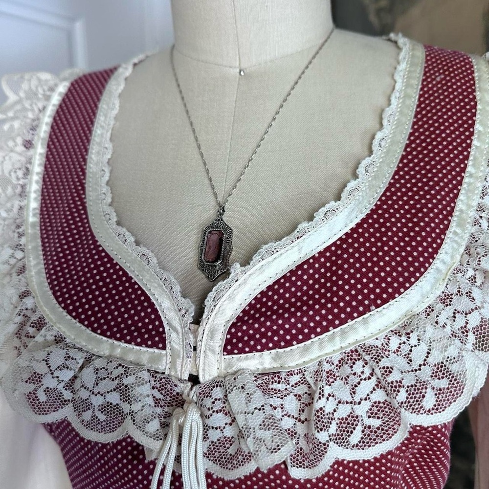 Vintage 70s Gunne Sax prairie long sleeve casual dress red gingham corset Size 7 - Picture 5 of 8